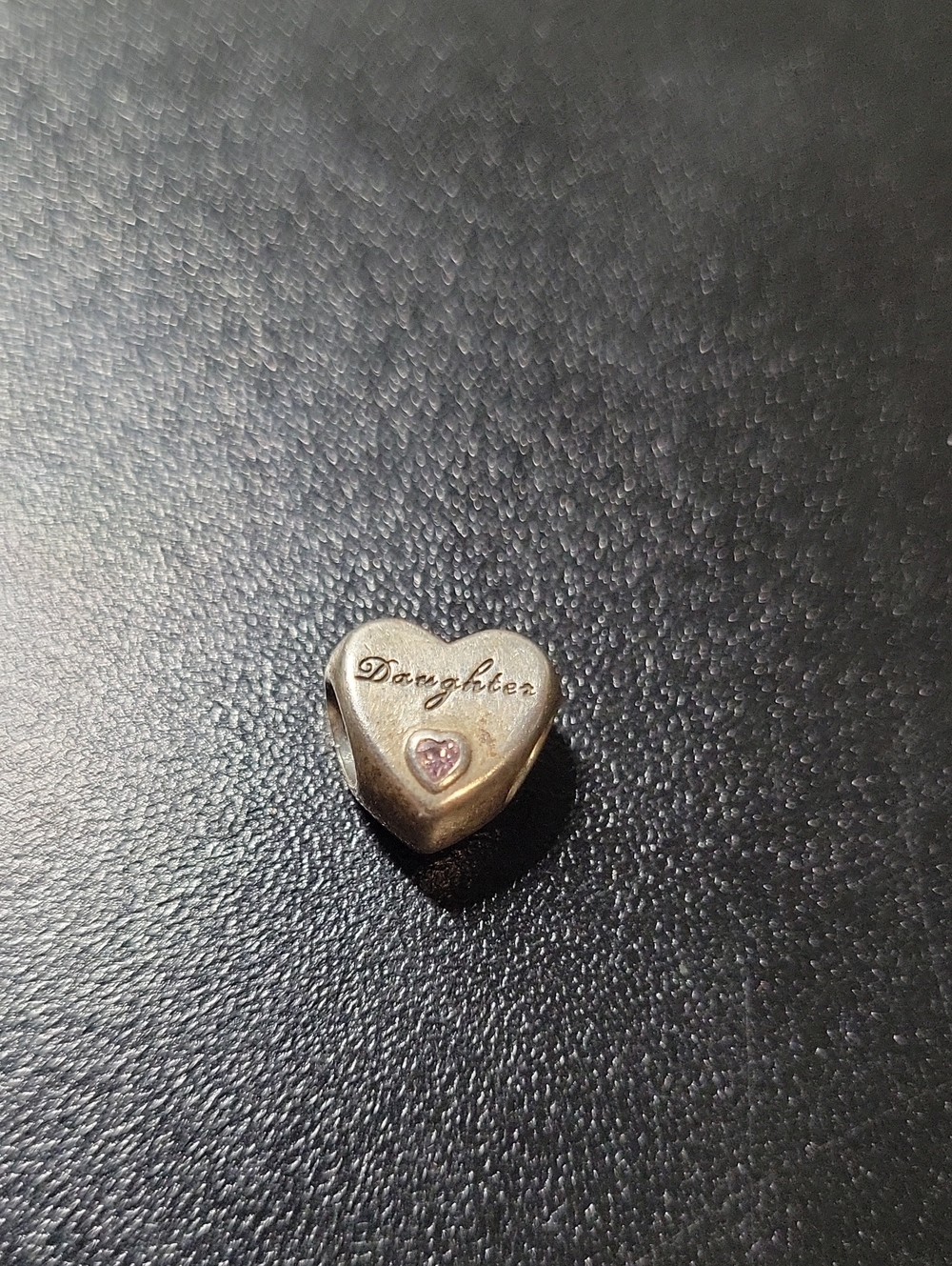 925 Daughter Heart Charm with Pink Stone - Heart Pendant Jewelry